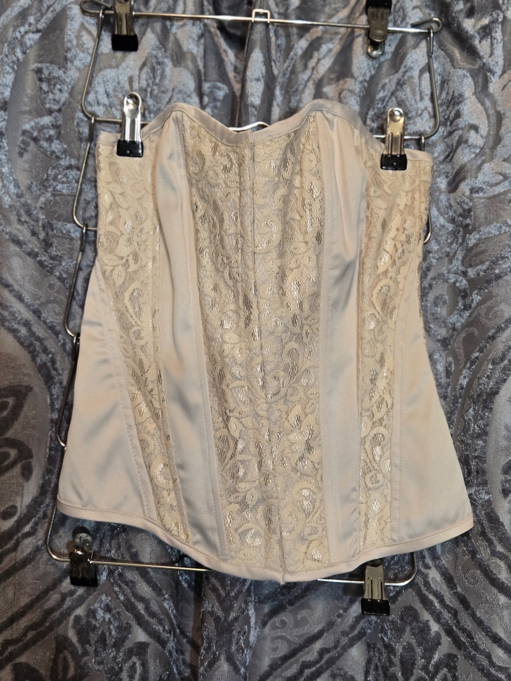 Express Cotton Lace Overlay Strapless Bustier - Cream and Black